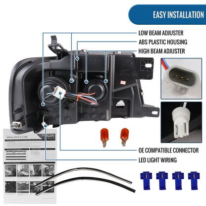 Ronnin - Fits 2004-2008 Ford F150 Lincoln Mark LT Upgraded Replacement LED Tube Driving Lights Projector Headlights Assembly Pair | Gloss Black