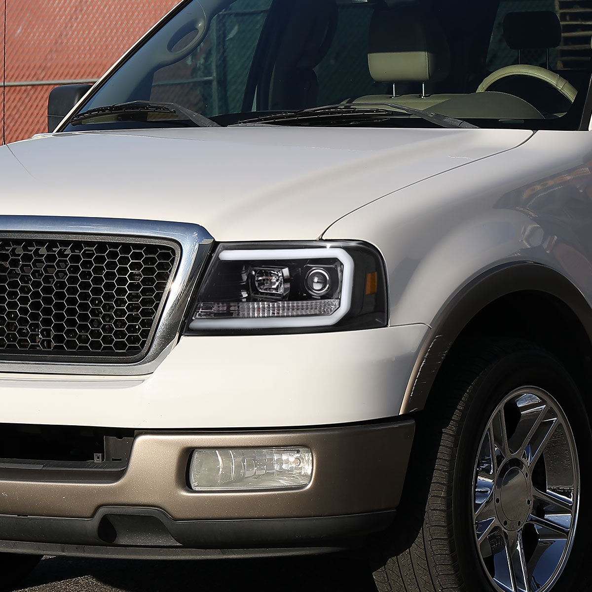 Ronnin - Fits 2004-2008 Ford F150 Lincoln Mark LT Upgraded Replacement LED Tube Driving Lights Projector Headlights Assembly Pair | Gloss Black