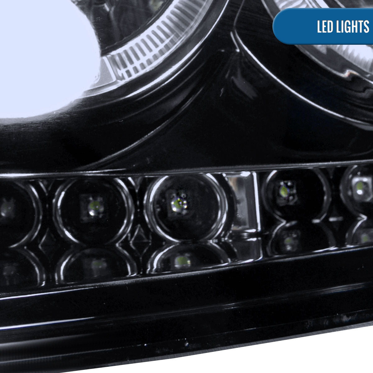 Ronnin - Fits 2004-2008 Ford F150 Lincoln Mark LT LED Dual Rims Projector Headlights Assembly Pair | Black Smoke