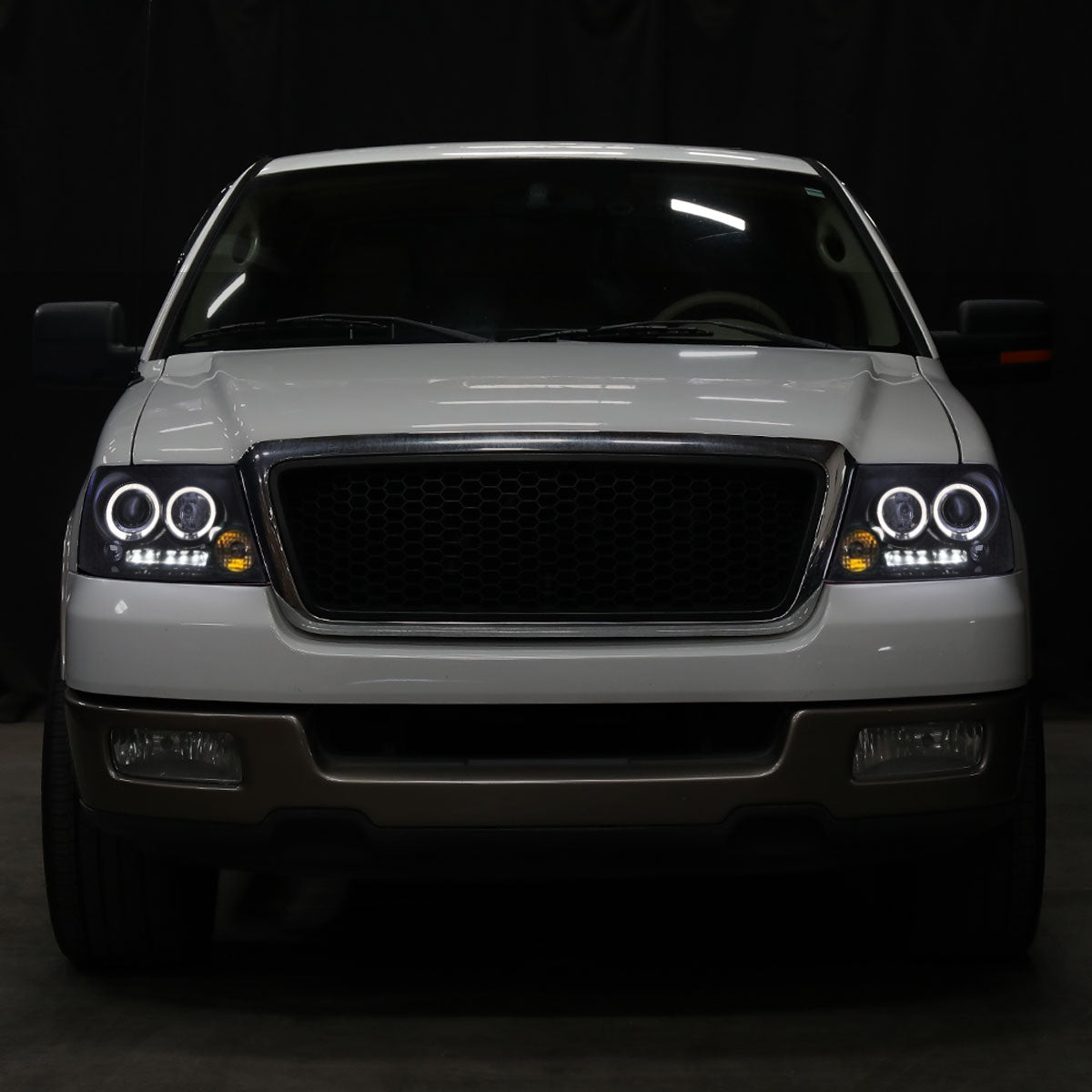 Ronnin - Fits 2004-2008 Ford F150 Lincoln Mark LT LED Dual Rims Projector Headlights Assembly Pair | Black Smoke