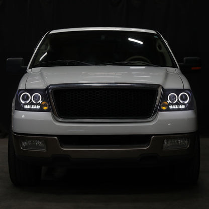 Ronnin - Fits 2004-2008 Ford F150 Lincoln Mark LT LED Dual Rims Projector Headlights Assembly Pair | Black Smoke