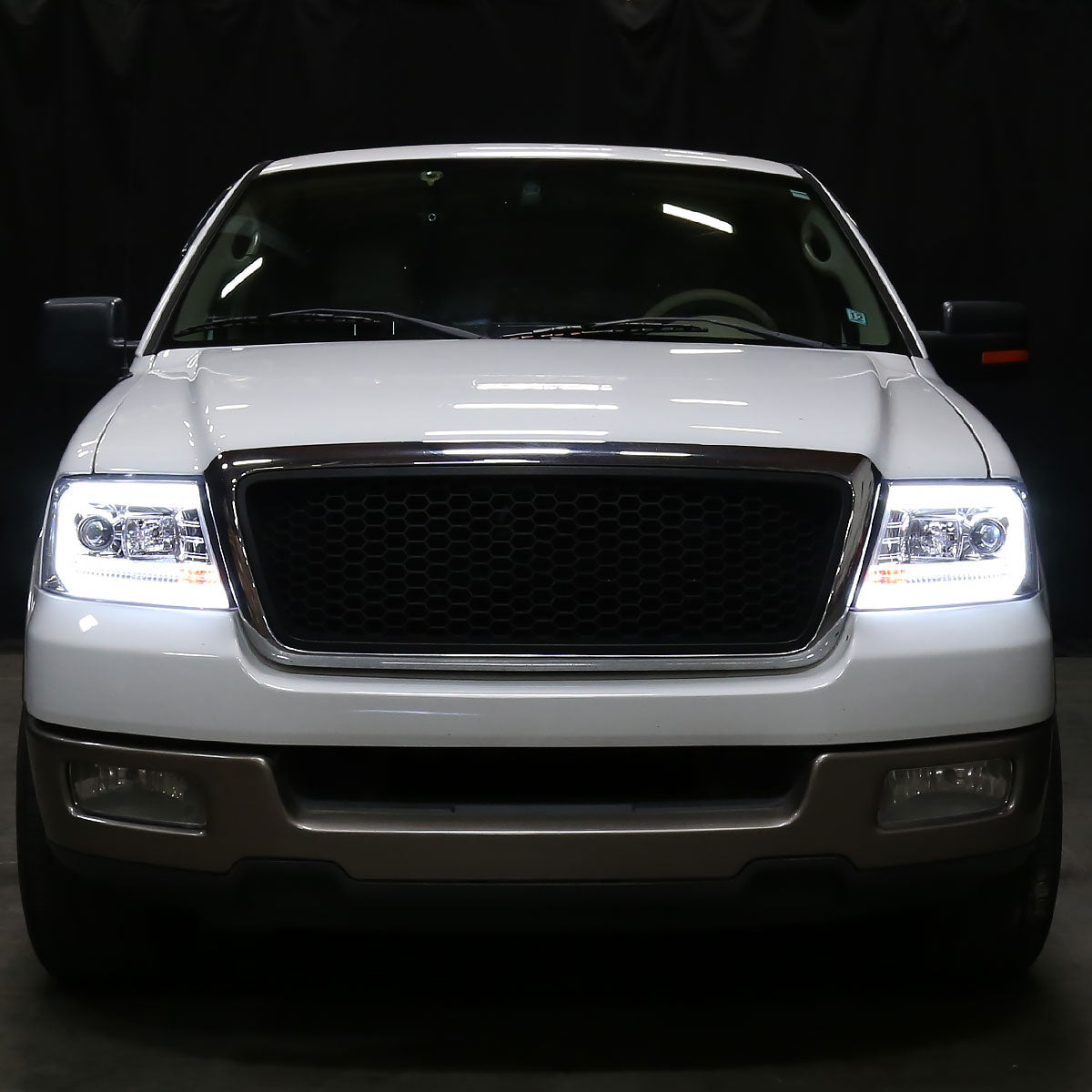 Ronnin - Fits 2004-2008 Ford F150 Lincoln Mark LT Upgraded Replacement LED Tube Driving Lights Projector Headlights Assembly Pair | Chrome