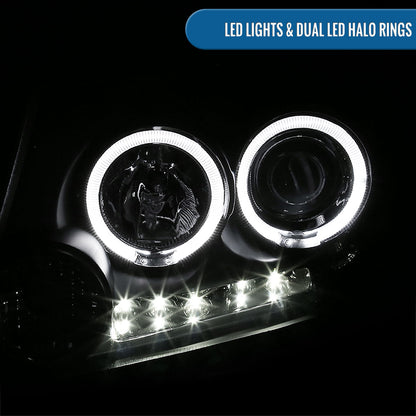 Ronnin - Fits 2004-2008 Ford F150 Lincoln Mark LT LED Dual Rims Projector Headlights Assembly Pair | Black