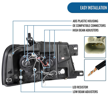 Ronnin - Fits 2004-2008 Ford F150 Lincoln Mark LT LED Dual Rims Projector Headlights Assembly Pair | Black