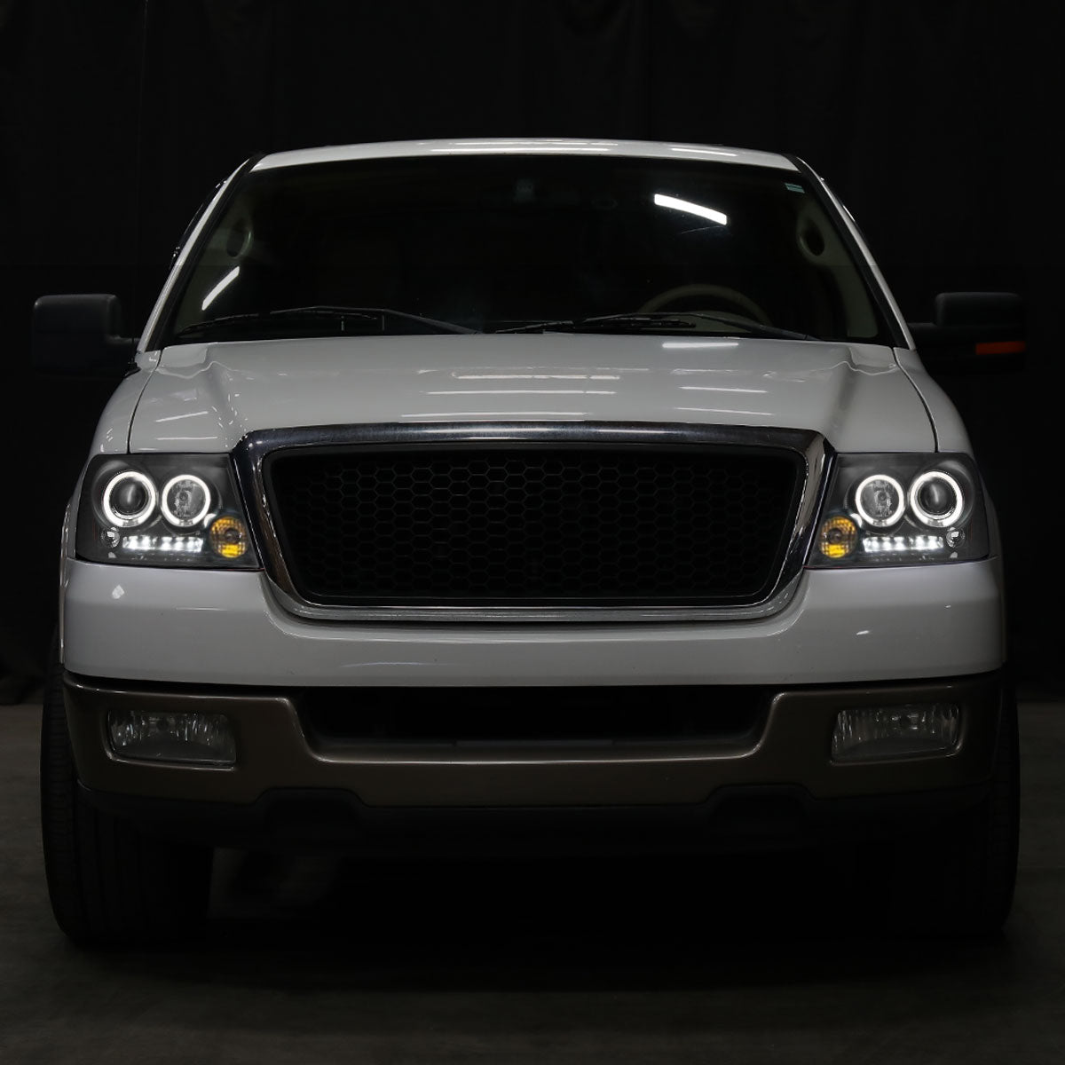 Ronnin - Fits 2004-2008 Ford F150 Lincoln Mark LT LED Dual Rims Projector Headlights Assembly Pair | Black