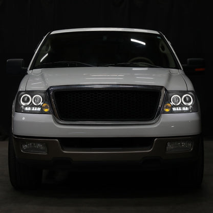 Ronnin - Fits 2004-2008 Ford F150 Lincoln Mark LT LED Dual Rims Projector Headlights Assembly Pair | Black