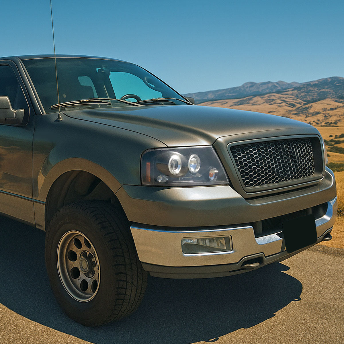 Ronnin - Fits 2004-2008 Ford F150 Lincoln Mark LT LED Dual Rims Projector Headlights Assembly Pair | Black