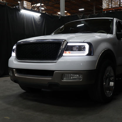 Ronnin - Fits 2004-2008 Ford F150 Lincoln Mark LT Upgraded Replacement LED Tube Driving Lights Projector Headlights Assembly Pair | Black