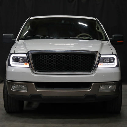 Ronnin - Fits 2004-2008 Ford F150 Lincoln Mark LT Upgraded Replacement LED Tube Driving Lights Projector Headlights Assembly Pair | Black