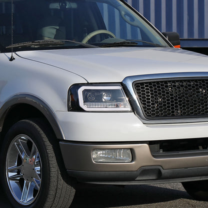 Ronnin - Fits 2004-2008 Ford F150 Lincoln Mark LT Upgraded Replacement LED Tube Driving Lights Projector Headlights Assembly Pair | Black