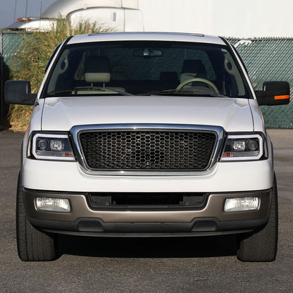 Ronnin - Fits 2004-2008 Ford F150 Lincoln Mark LT Upgraded Replacement LED Tube Driving Lights Projector Headlights Assembly Pair | Black