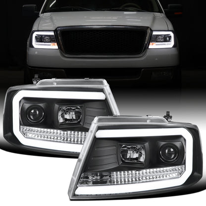 Ronnin - Fits 2004-2008 Ford F150 Lincoln Mark LT Upgraded Replacement LED Tube Driving Lights Projector Headlights Assembly Pair | Black