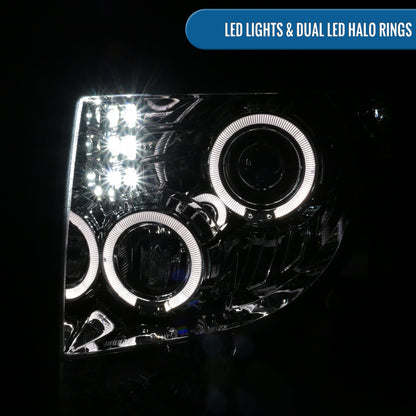 2009-2014 Ford F150 Upgraded Replacement LED Dual Rims Projector Halogen Headlights Assembly Pair | Chrome