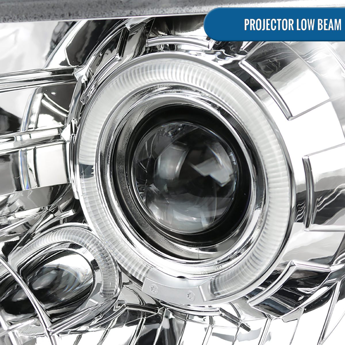 2009-2014 Ford F150 Upgraded Replacement LED Dual Rims Projector Halogen Headlights Assembly Pair | Chrome