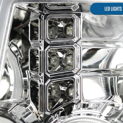 2009-2014 Ford F150 Upgraded Replacement LED Dual Rims Projector Halogen Headlights Assembly Pair | Chrome
