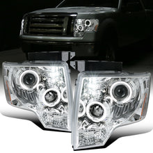 2009-2014 Ford F150 Upgraded Replacement LED Dual Rims Projector Halogen Headlights Assembly Pair | Chrome