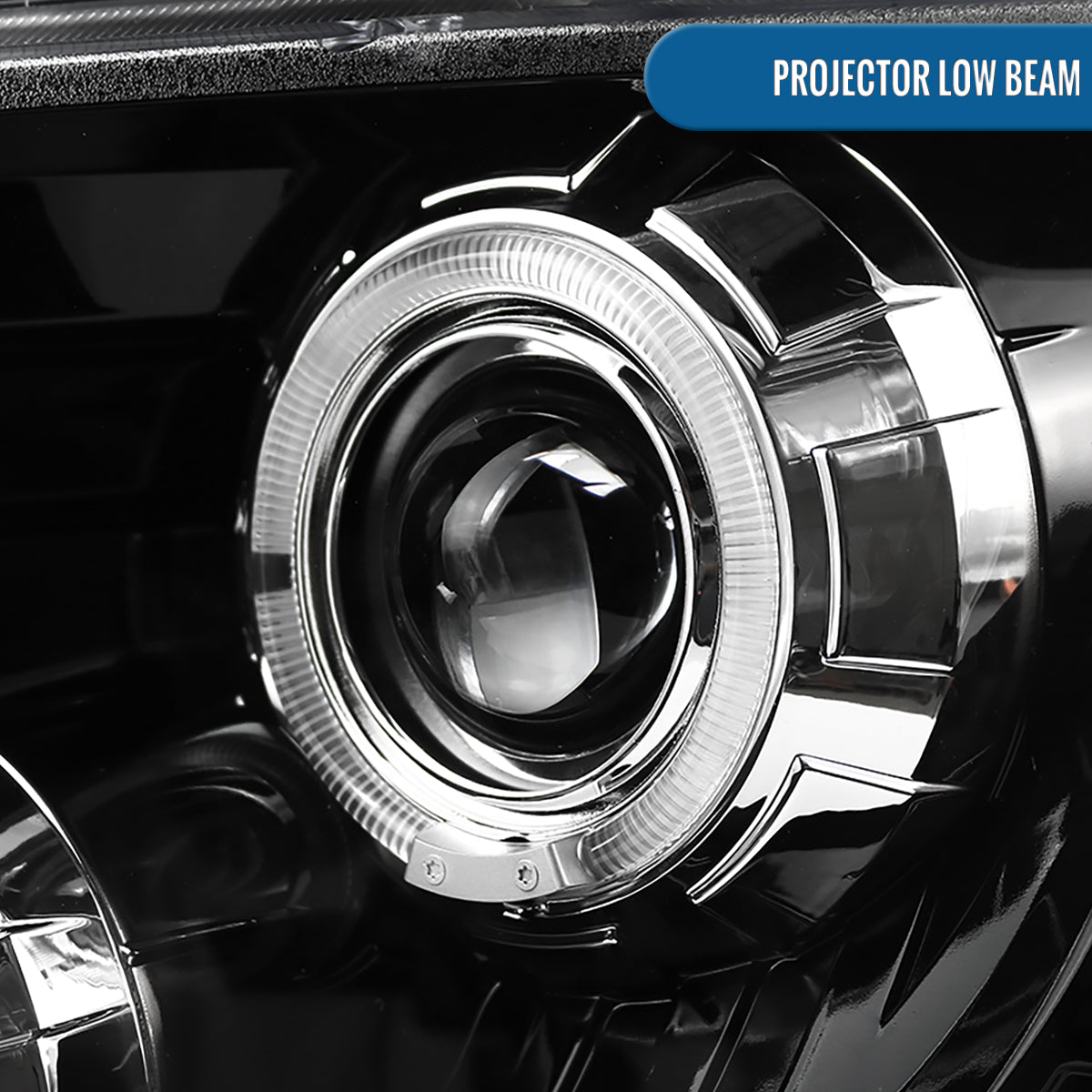 2009-2014 Ford F150 Upgraded Replacement LED Dual Rims Projector Halogen Headlights Assembly Pair | Gloss Black