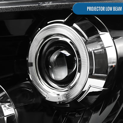 2009-2014 Ford F150 Upgraded Replacement LED Dual Rims Projector Halogen Headlights Assembly Pair | Gloss Black