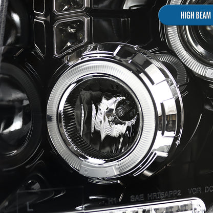 2009-2014 Ford F150 Upgraded Replacement LED Dual Rims Projector Halogen Headlights Assembly Pair | Gloss Black