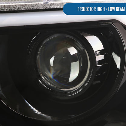 Ronnin - Fits 2009-2014 Ford F150 Pickup Truck Upgraded Replacement LED Tubes Projector Halogen Headlights Assembly Pair | Gloss Black