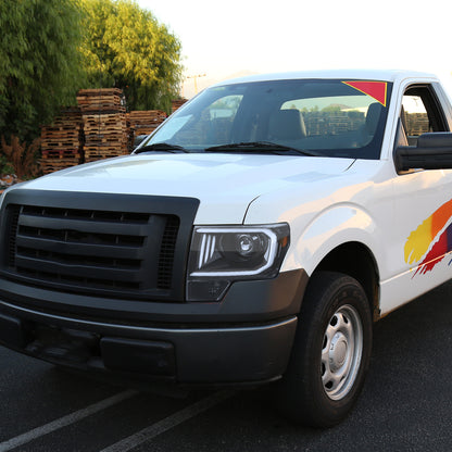 Ronnin - Fits 2009-2014 Ford F150 Pickup Truck Upgraded Replacement LED Tubes Projector Halogen Headlights Assembly Pair | Gloss Black