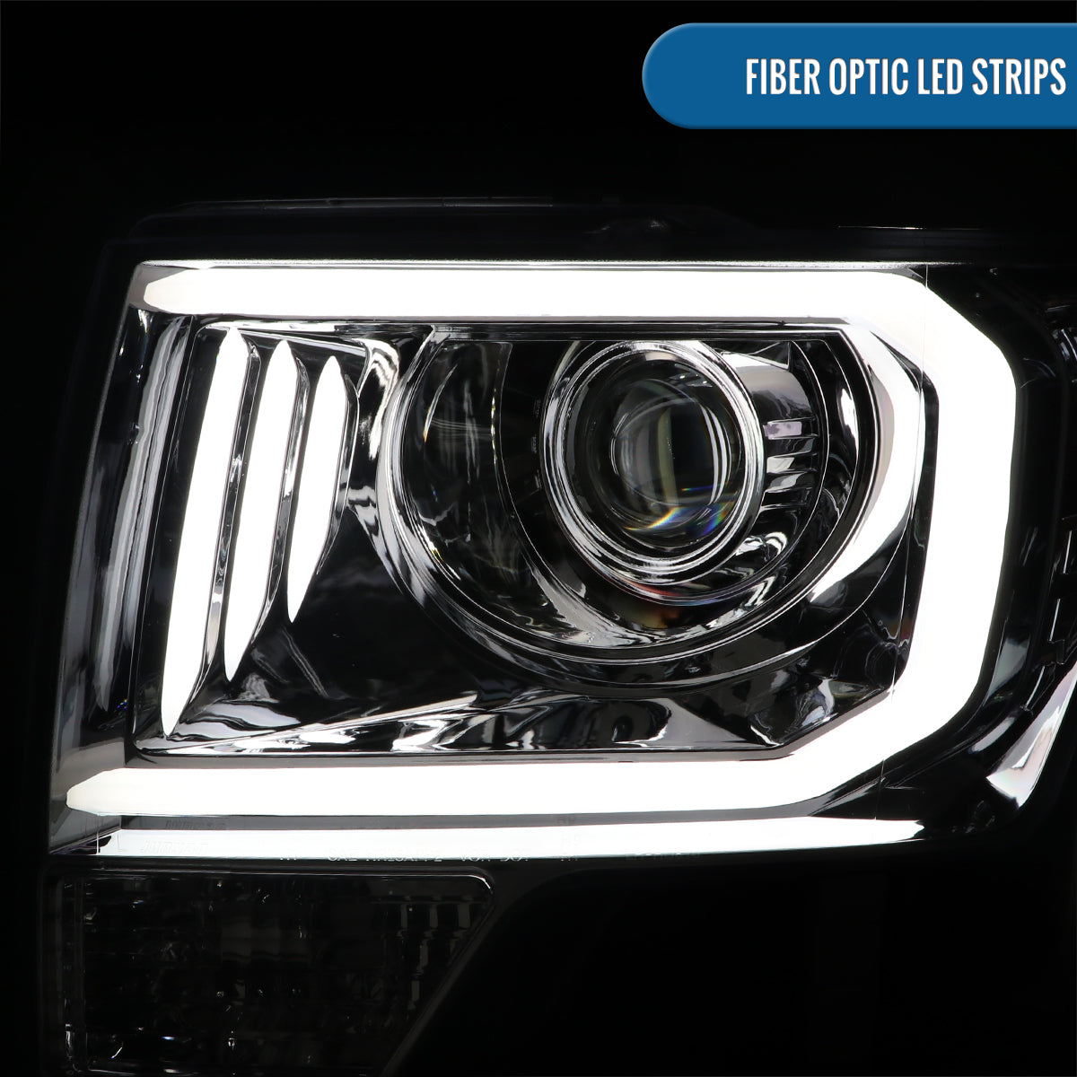 Ronnin - Fits 2009-2014 Ford F150 Pickup Truck Upgraded Replacement LED Tubes Projector Halogen Headlights Assembly Pair  | Chrome