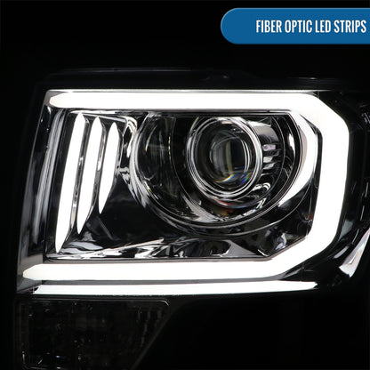 Ronnin - Fits 2009-2014 Ford F150 Pickup Truck Upgraded Replacement LED Tubes Projector Halogen Headlights Assembly Pair  | Chrome