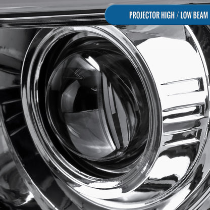 Ronnin - Fits 2009-2014 Ford F150 Pickup Truck Upgraded Replacement LED Tubes Projector Halogen Headlights Assembly Pair  | Chrome