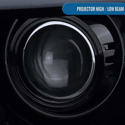 Ronnin - Fits 2009-2014 Ford F150 Pickup Truck Upgraded Replacement LED Tubes Projector Halogen Headlights Assembly Pair | Black Smoke