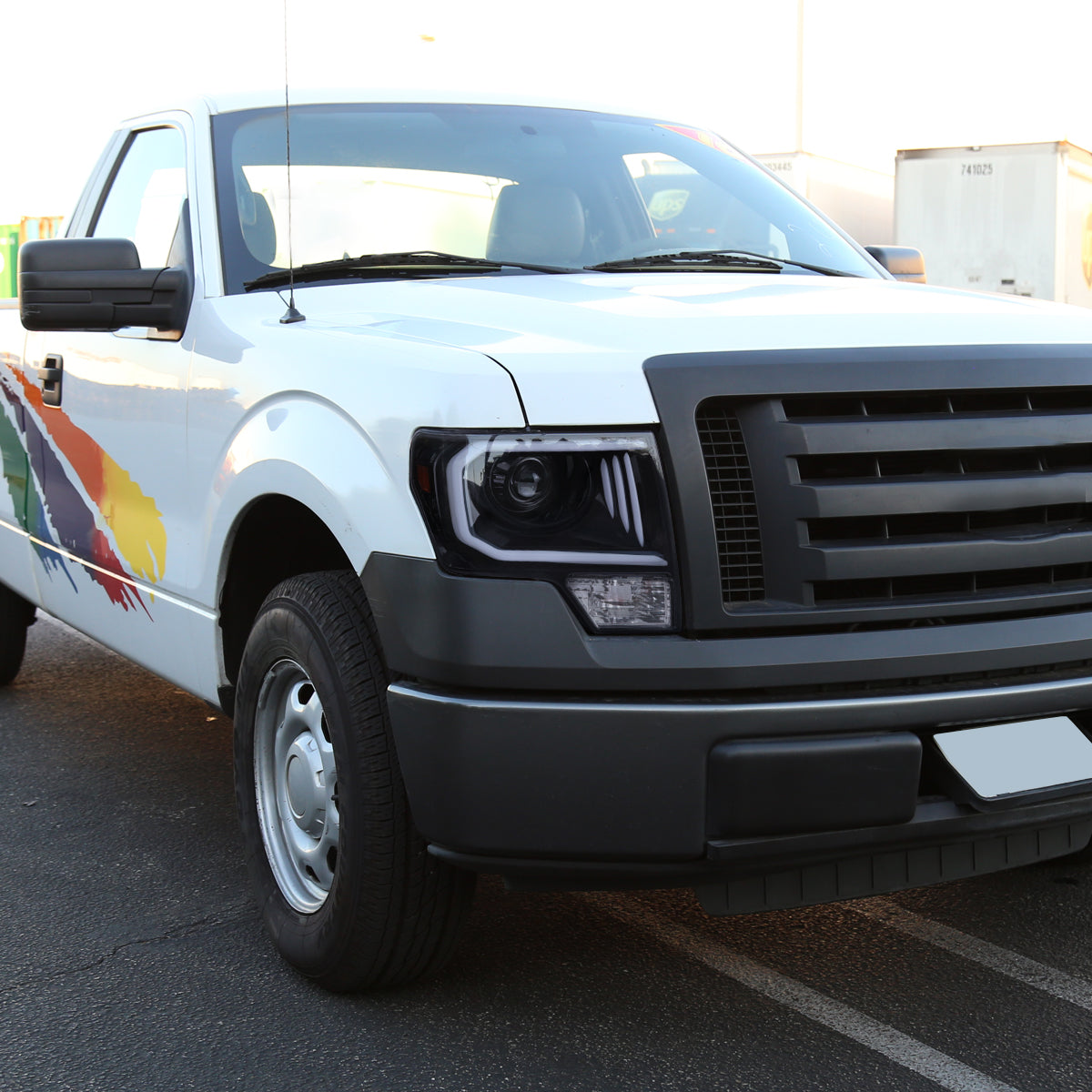 Ronnin - Fits 2009-2014 Ford F150 Pickup Truck Upgraded Replacement LED Tubes Projector Halogen Headlights Assembly Pair | Black Smoke