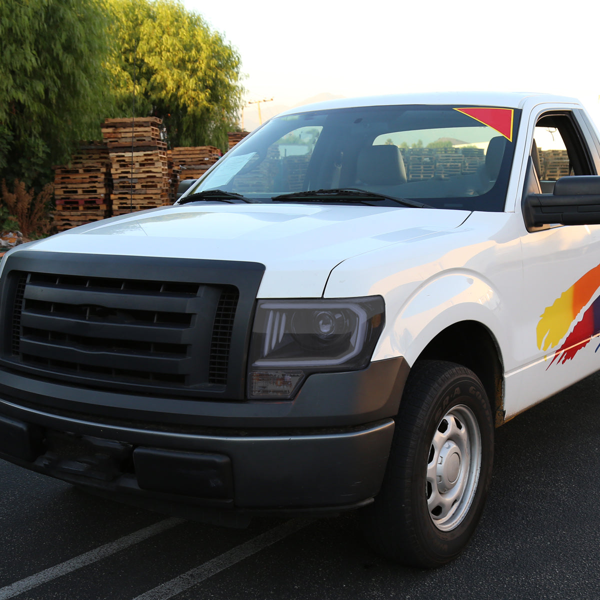 Ronnin - Fits 2009-2014 Ford F150 Pickup Truck Upgraded Replacement LED Tubes Projector Halogen Headlights Assembly Pair | Black Smoke