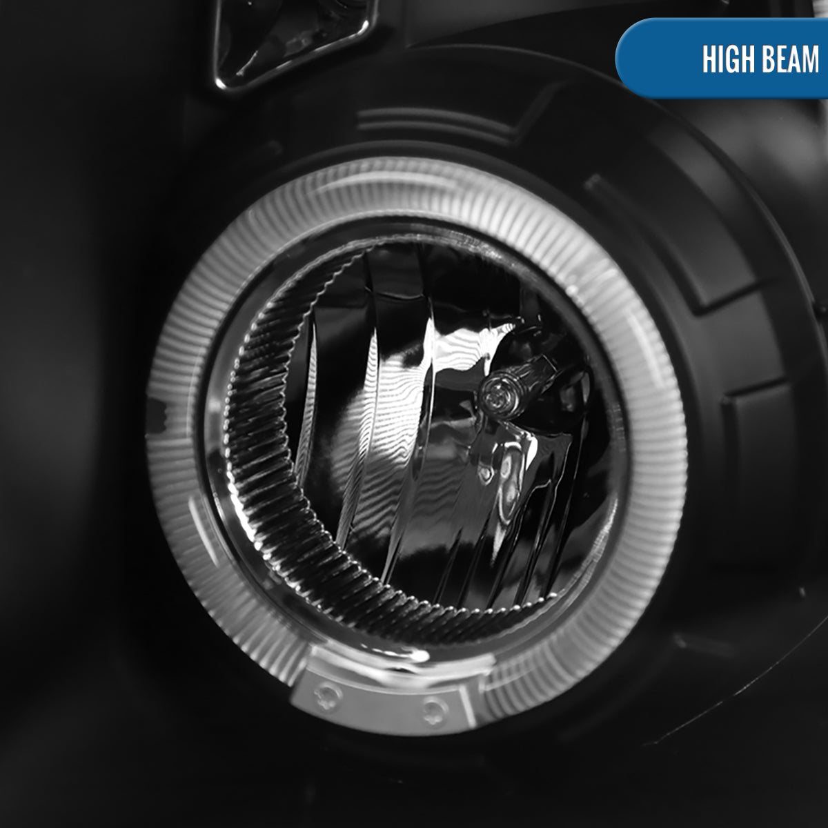 2009-2014 Ford F150 Upgraded Replacement LED Dual Rims Projector Halogen Headlights Assembly Pair | Black