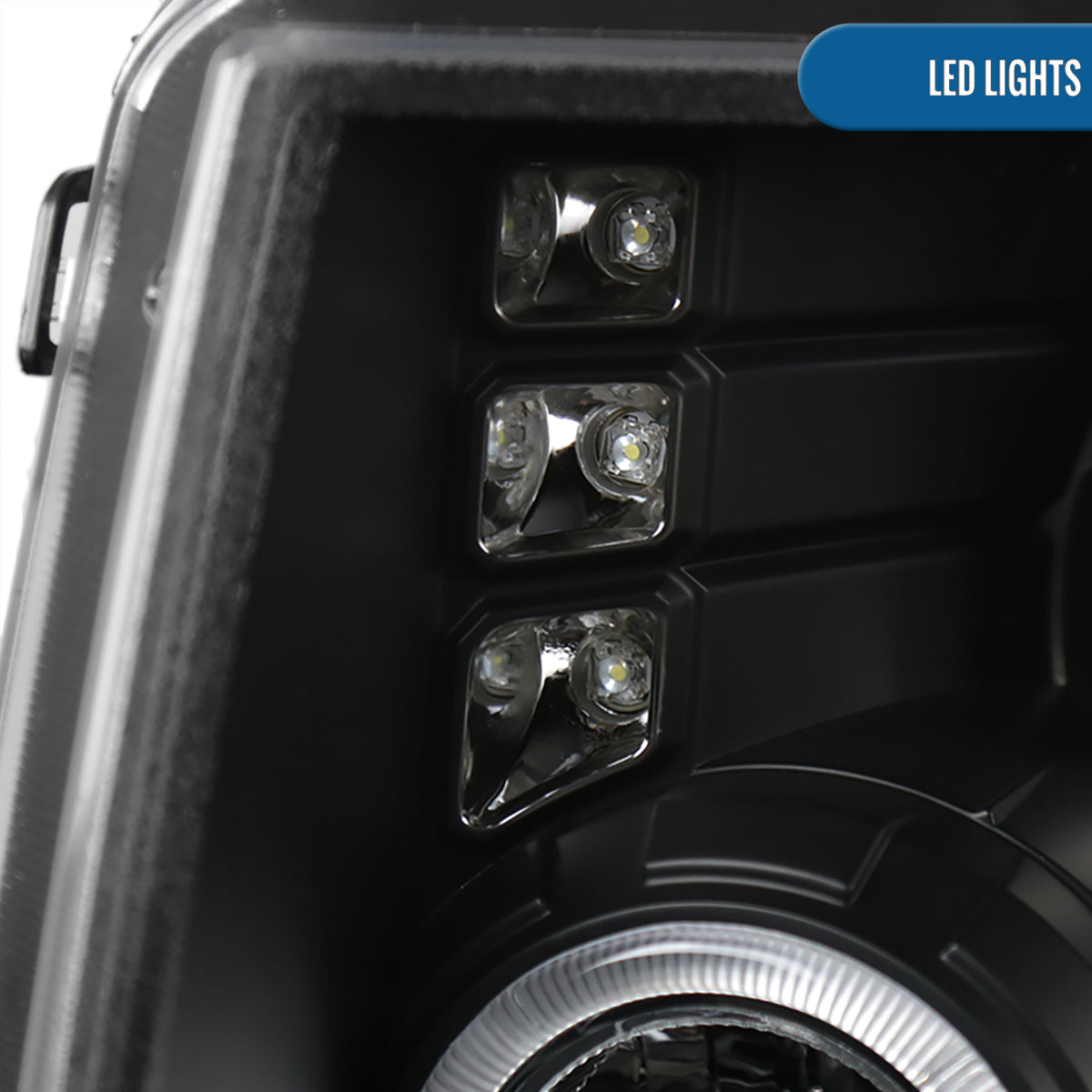 2009-2014 Ford F150 Upgraded Replacement LED Dual Rims Projector Halogen Headlights Assembly Pair | Black