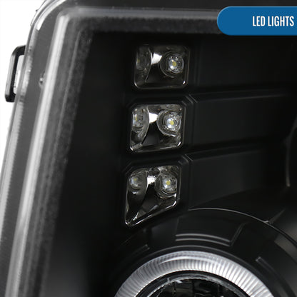 2009-2014 Ford F150 Upgraded Replacement LED Dual Rims Projector Halogen Headlights Assembly Pair | Black