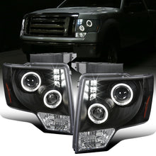 2009-2014 Ford F150 Upgraded Replacement LED Dual Rims Projector Halogen Headlights Assembly Pair | Black