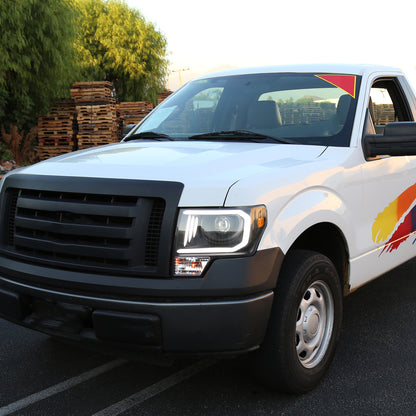 Ronnin - Fits 2009-2014 Ford F150 Pickup Truck Upgraded Replacement LED Tubes Projector Halogen Headlights Assembly Pair | Black