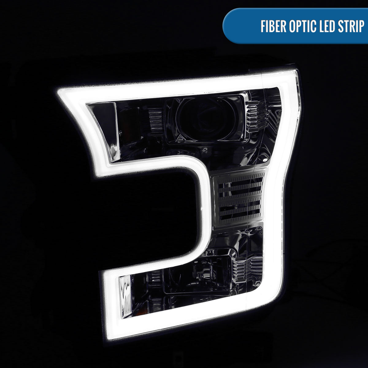 Ronnin - Fits 2015-2017 Ford F150 Upgraded Replacement LED Projector Headlights Assembly Pair | Chrome