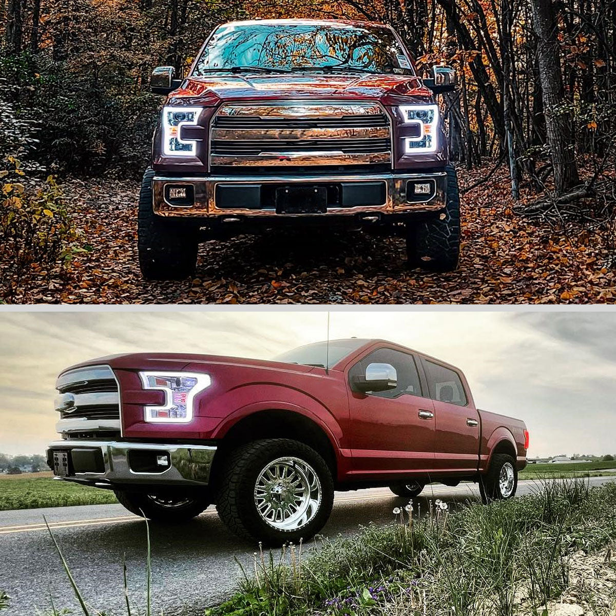 Ronnin - Fits 2015-2017 Ford F150 Upgraded Replacement LED Projector Headlights Assembly Pair | Chrome