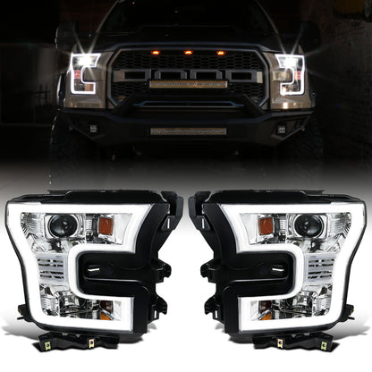 Ronnin - Fits 2015-2017 Ford F150 Upgraded Replacement LED Projector Headlights Assembly Pair | Chrome