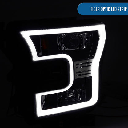 Ronnin - Fits 2015-2017 Ford F150 Upgraded Replacement LED Projector Headlights Assembly Pair | Gloss Black