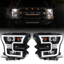 Ronnin - Fits 2015-2017 Ford F150 Upgraded Replacement LED Projector Headlights Assembly Pair | Gloss Black