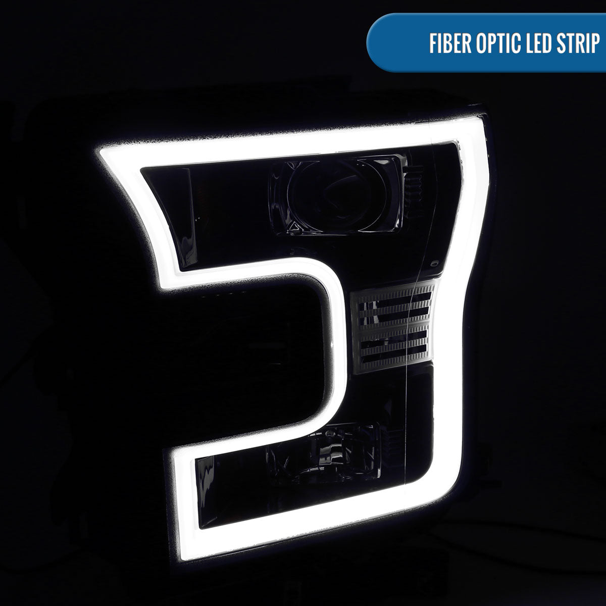 Ronnin - Fits 2015-2017 Ford F150 Upgraded Replacement LED Projector Headlights Assembly Pair | Black Smoke