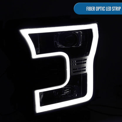 Ronnin - Fits 2015-2017 Ford F150 Upgraded Replacement LED Projector Headlights Assembly Pair | Black Smoke