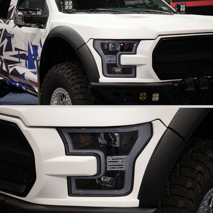 Ronnin - Fits 2015-2017 Ford F150 Upgraded Replacement LED Projector Headlights Assembly Pair | Black Smoke