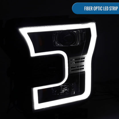 Ronnin - Fits 2015-2017 Ford F150 Upgraded Replacement LED Projector Headlights Assembly Pair | Black