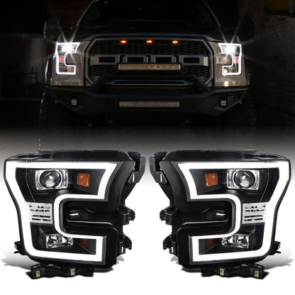 Ronnin - Fits 2015-2017 Ford F150 Upgraded Replacement LED Projector Headlights Assembly Pair | Black