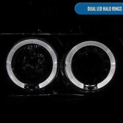 Ronnin - Compatible con Ford F150 F250 F350 Bronco de 1992-1996, faros delanteros con proyector LED de doble aro de repuesto y mejora, par | Cromado