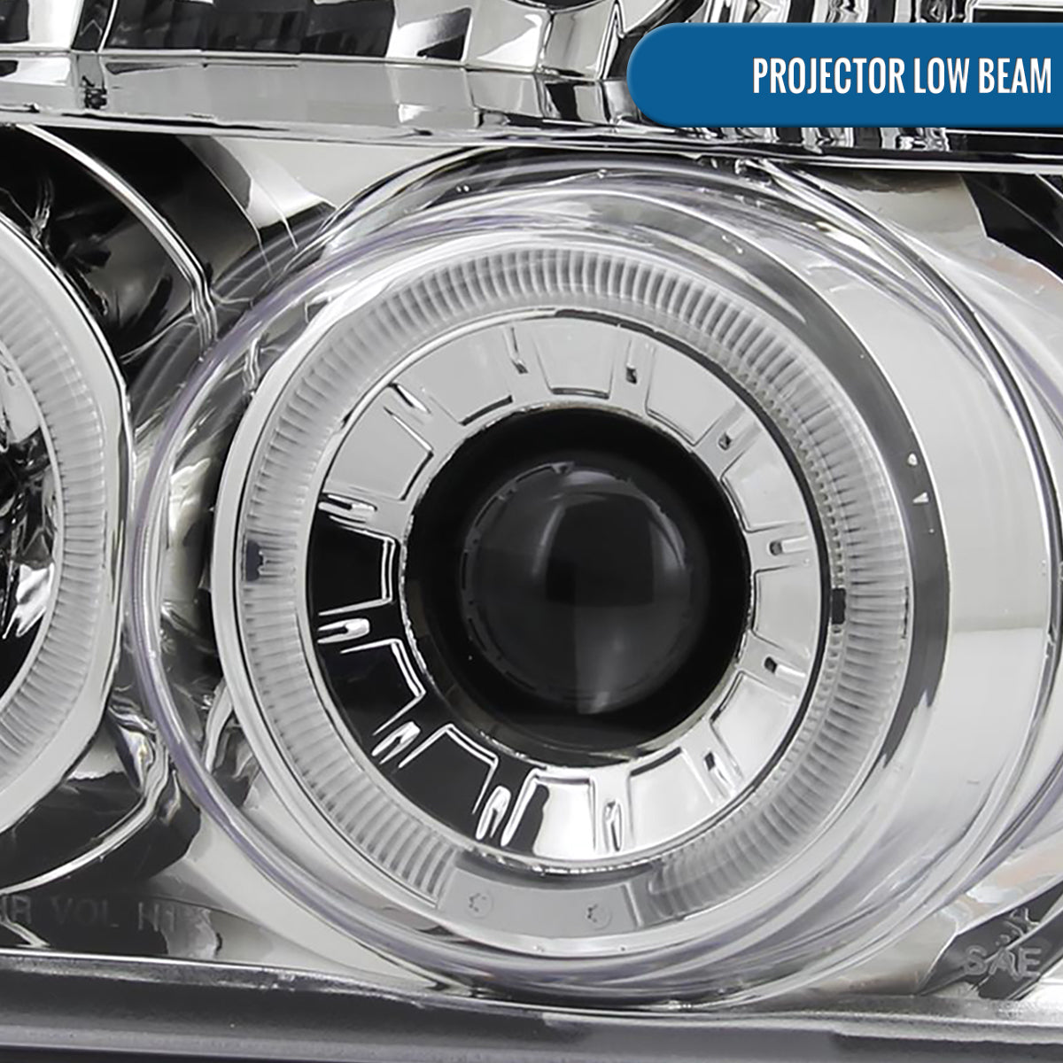 Ronnin - Compatible con Ford F150 F250 F350 Bronco de 1992-1996, faros delanteros con proyector LED de doble aro de repuesto y mejora, par | Cromado