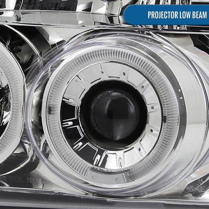 Ronnin - Compatible con Ford F150 F250 F350 Bronco de 1992-1996, faros delanteros con proyector LED de doble aro de repuesto y mejora, par | Cromado