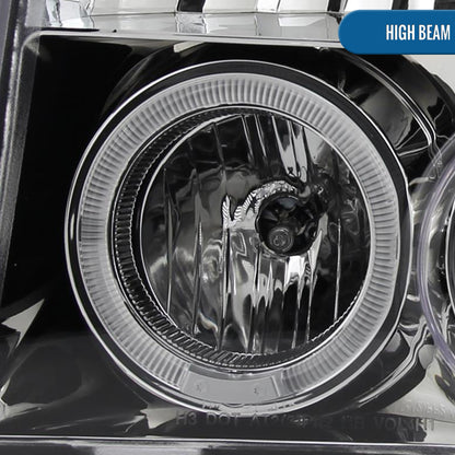 Ronnin - Compatible con Ford F150 F250 F350 Bronco de 1992-1996, faros delanteros con proyector LED de doble aro de repuesto y mejora, par | Cromado